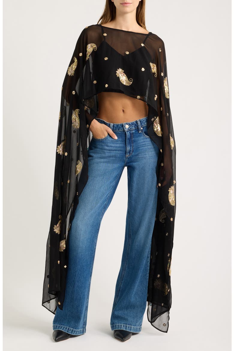 Rimi Embroidered Georgette Cape Top, Main, color, BLACK