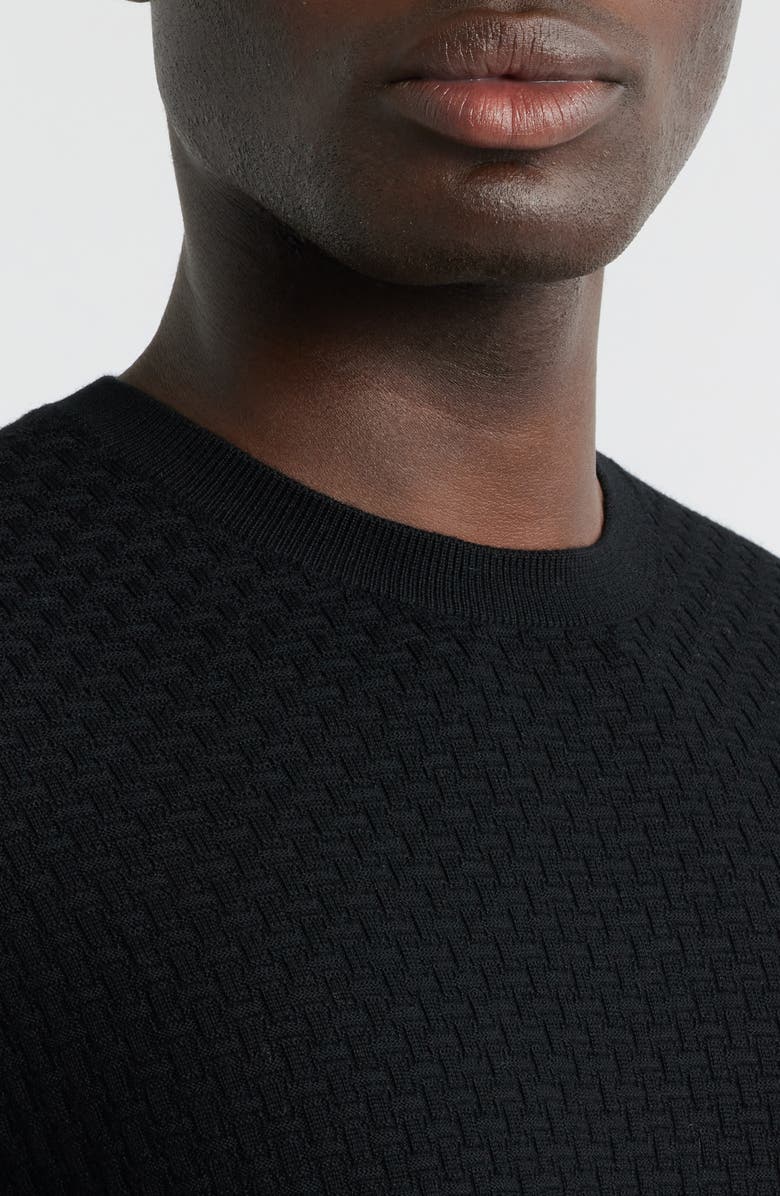 Emporio Armani Textured Virgin Wool Crewneck Sweater, Alternate, color, Black