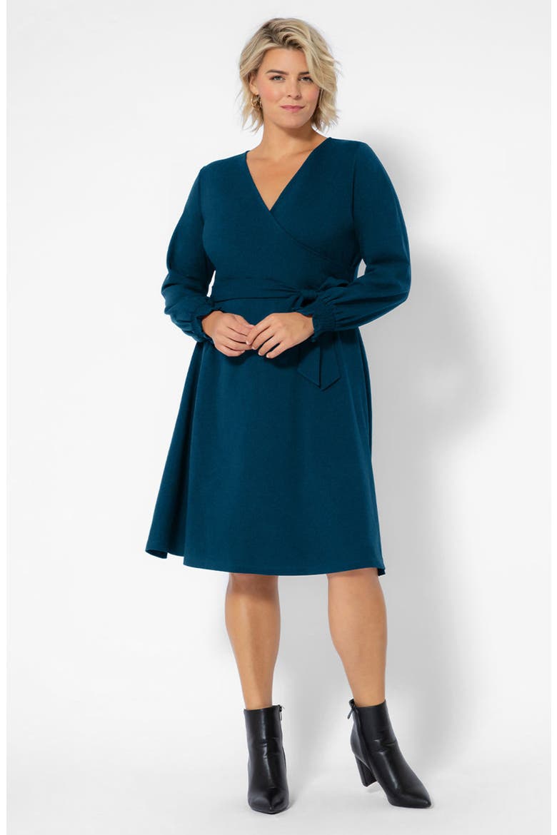 Perfect Long Sleeve Faux Wrap Dress, Alternate, color, IBMC - SOLID INK BLUE