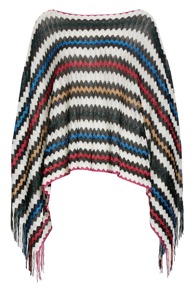 Metallic Stripe Fringe Poncho, Alternate, color, BLACK MULTI