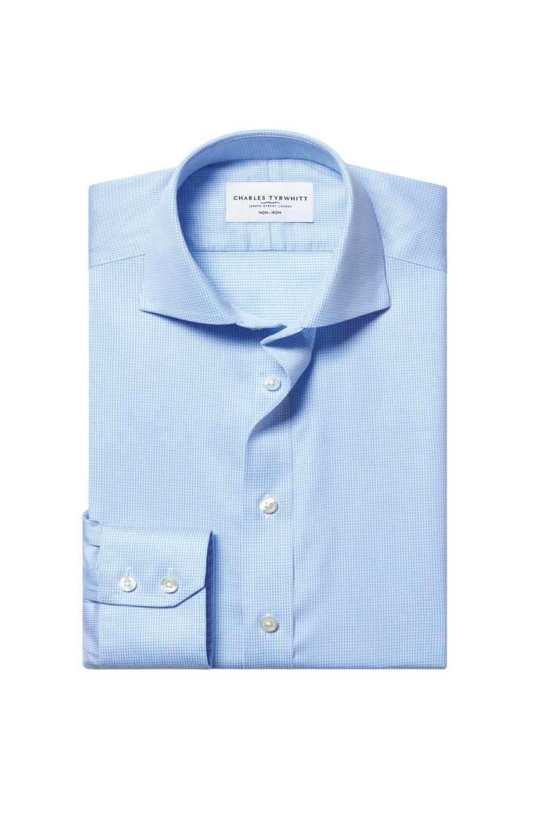 Charles Tyrwhitt Non-Iron Puppytooth Cutaway Collar Shirt, Alternate, color, Light Blue