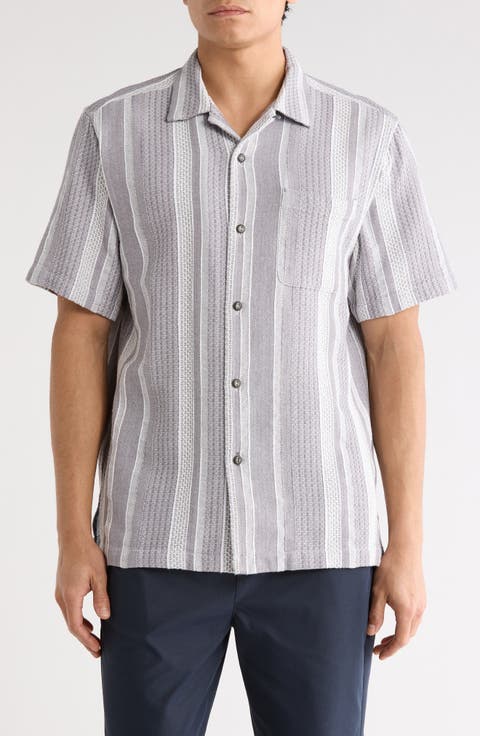 Milano Textured Stripe Cotton Camp Shirt