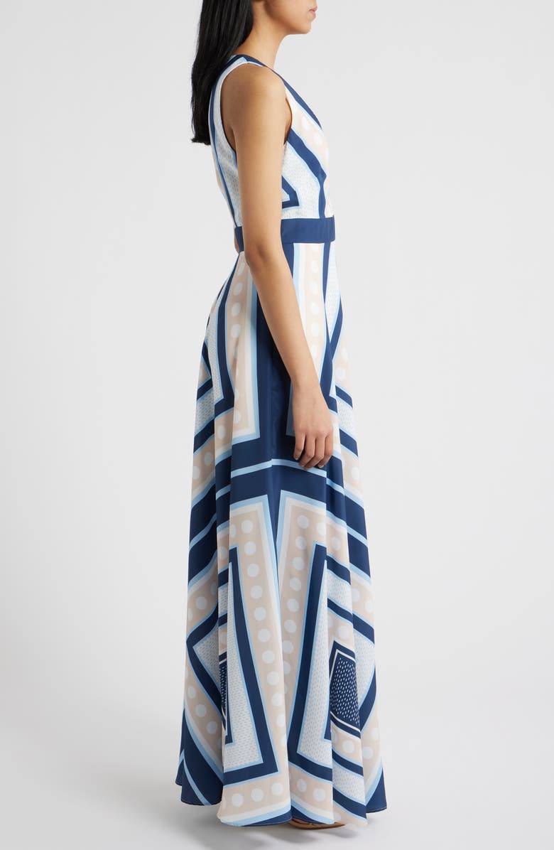 Eliza J Scarf Print Crêpe de Chine Maxi Dress, Alternate, color, Navy