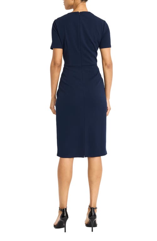 Maggy London Twist Neck Midi Sheath Dress In Navy Blazer