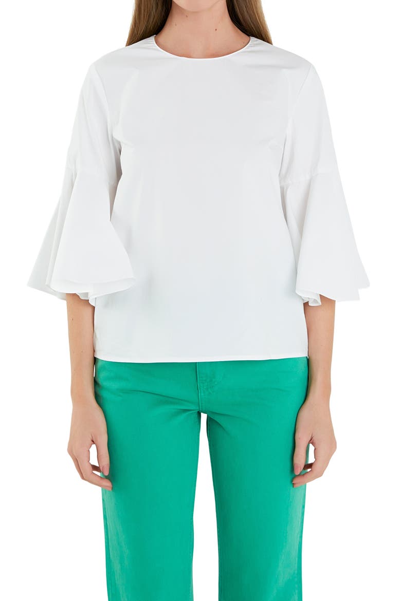 Bell Sleeve Cotton Top, Alternate, color, WHITE