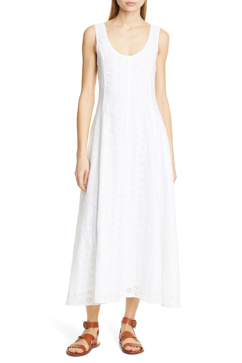 Eyelet Linen Maxi Dress, Main, color, WHITE