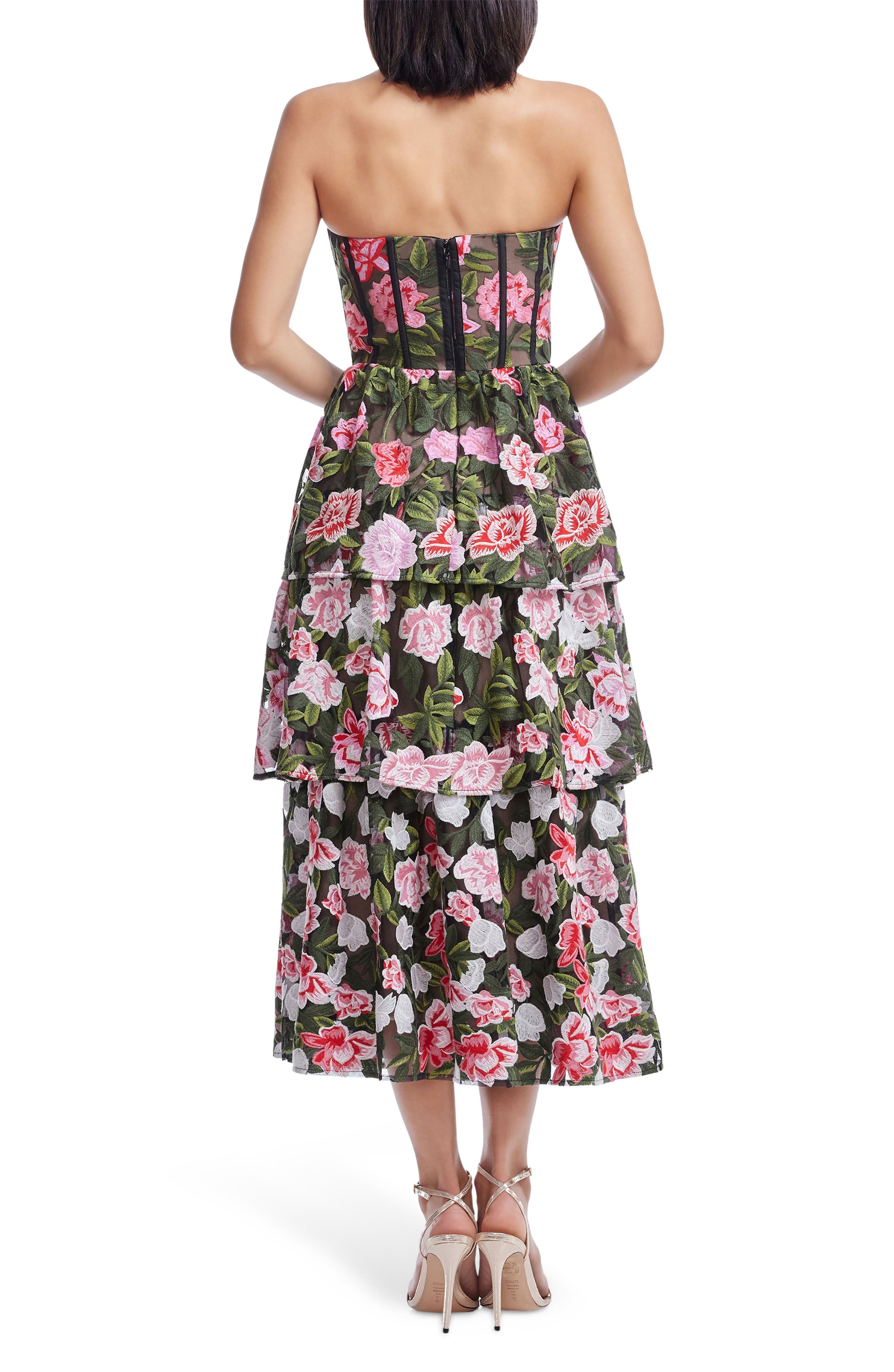 Dress the Population Teigan Floral Embroidered Strapless Cocktail Dress ...