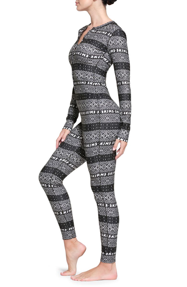 SKIMS Logo Plush Pointelle Henley Pajama Jumpsuit, Alternate, color,