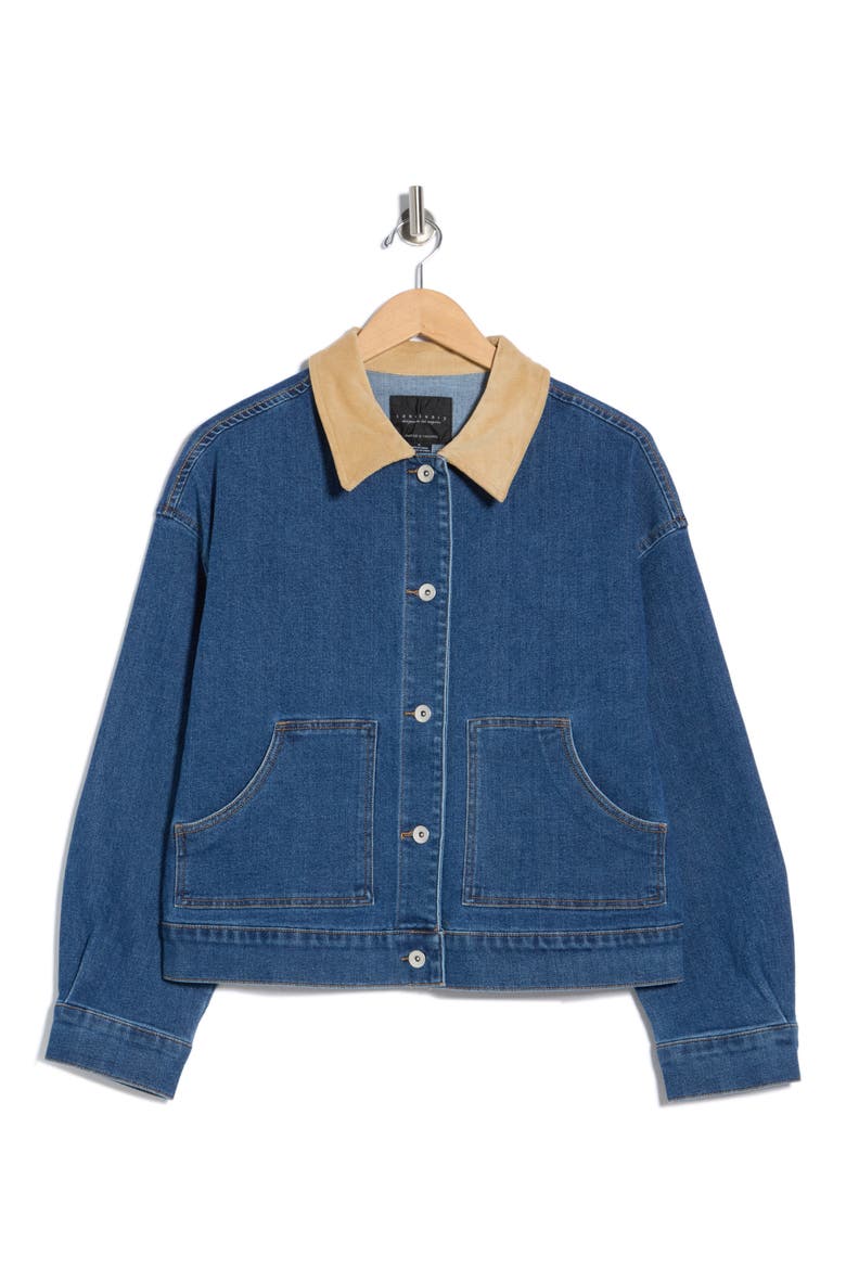 Corduroy Collar Denim Crop Utility Jacket, Alternate, color, BRIGHT BLUES