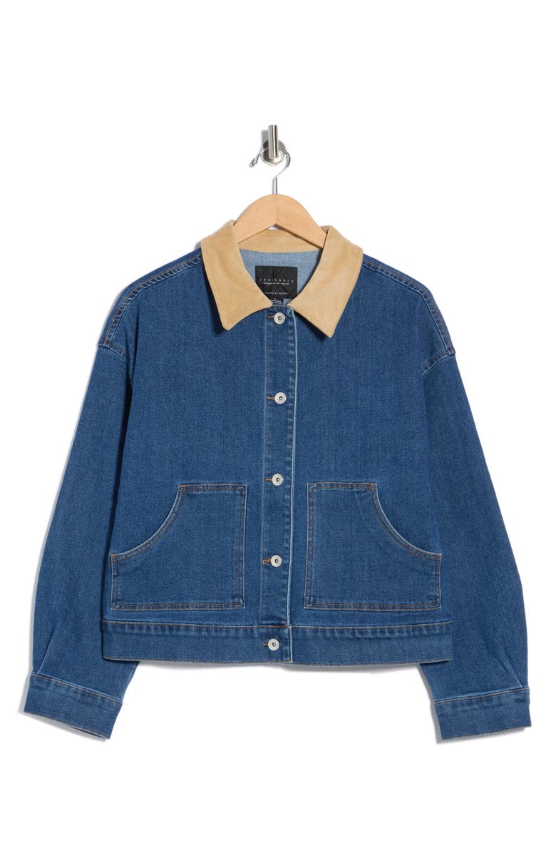 Sanctuary Corduroy Collar Denim Crop Utility Jacket, Main, color, Bright Blues