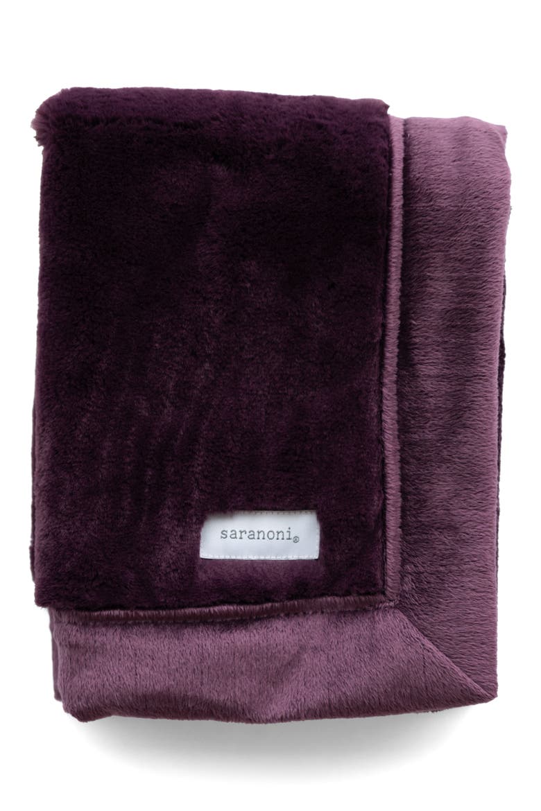 Lush Mini Faux Fur Receiving Blanket, Main, color, AUBERGINE