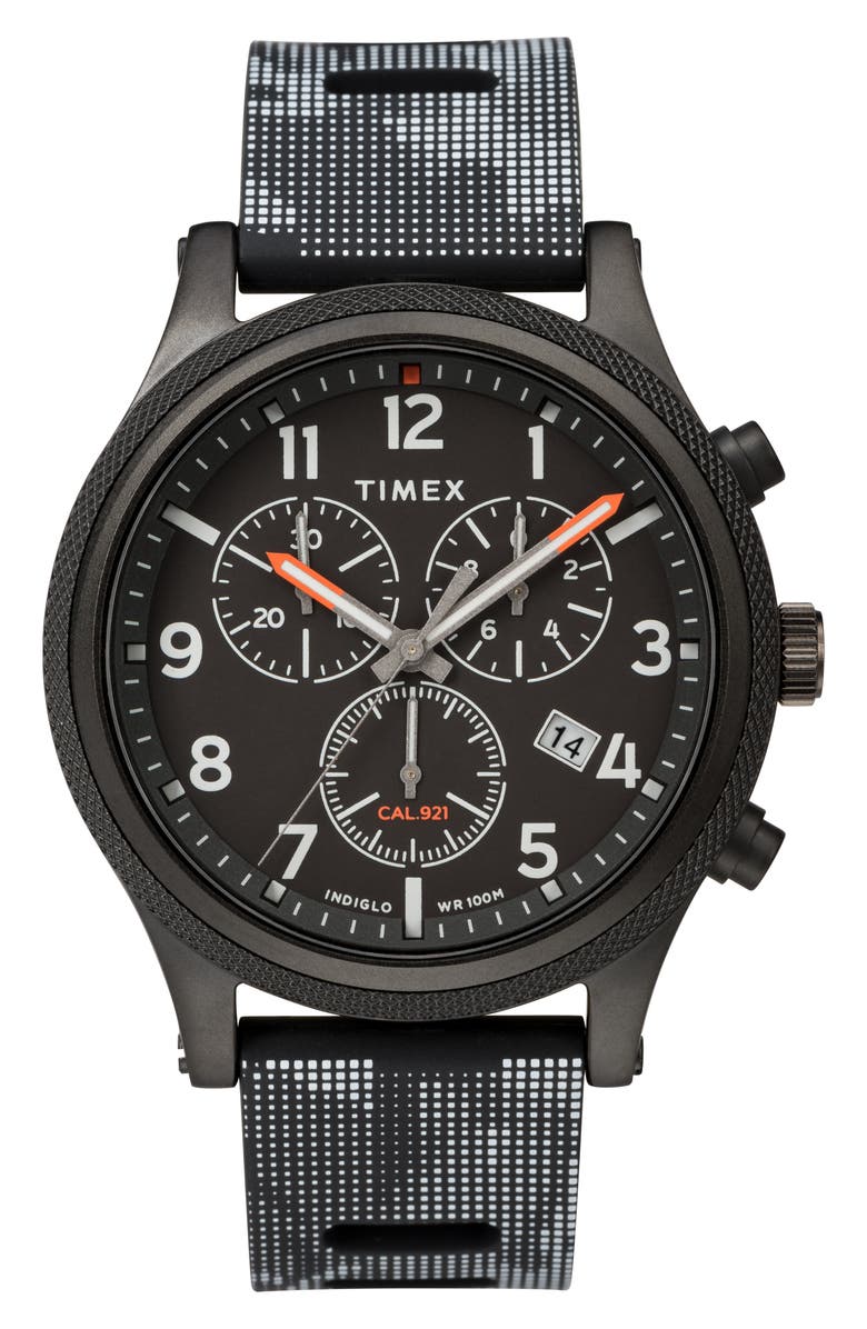 Timex<sup>®</sup> ARCHIVE Allied Chronograph Silicone Strap Watch, 42mm, Main, color, 