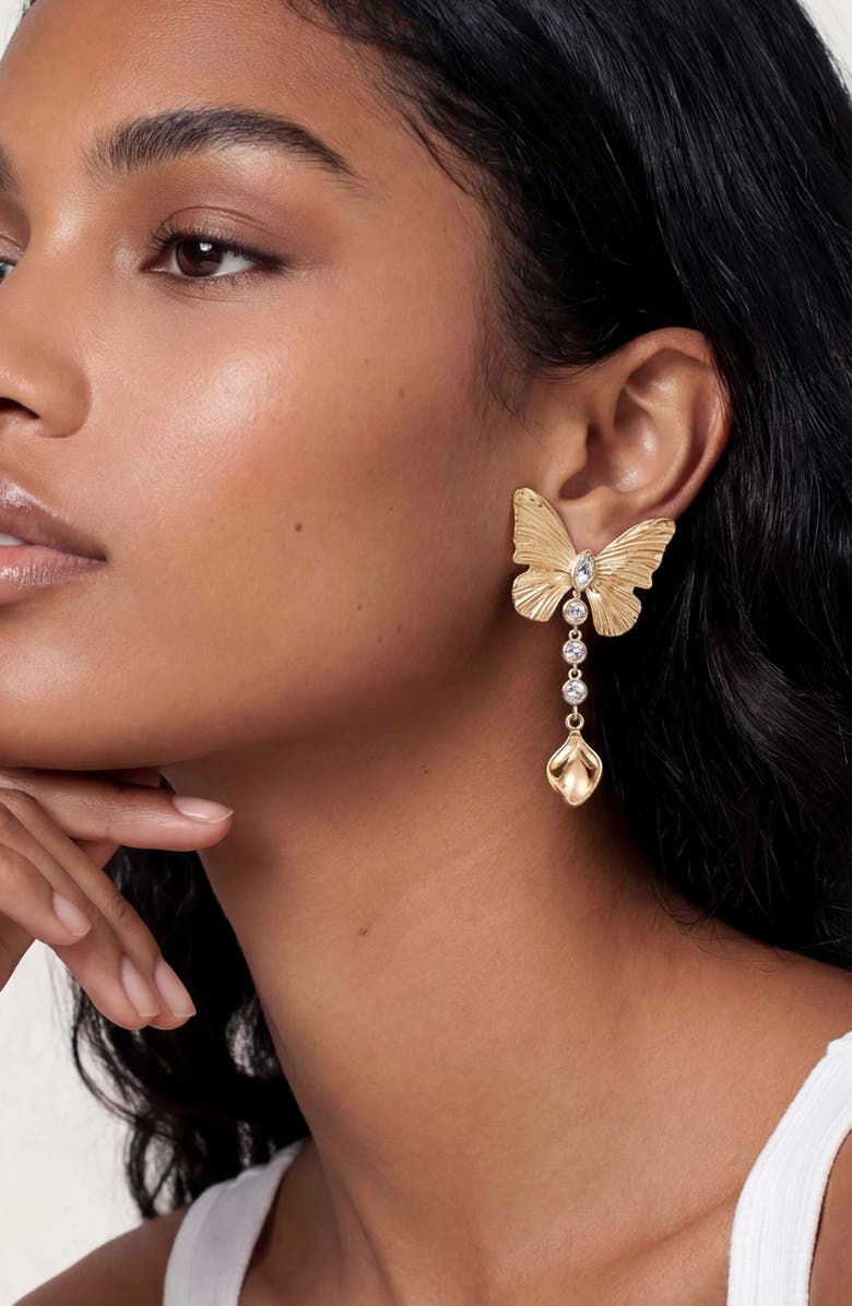 Ettika Fluttering Glow Drop Earrings, Alternate, color, Gold