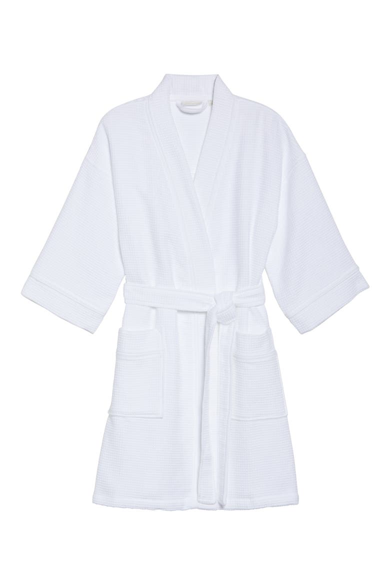 Waffle Knit Short Robe, Alternate, color, WHITE