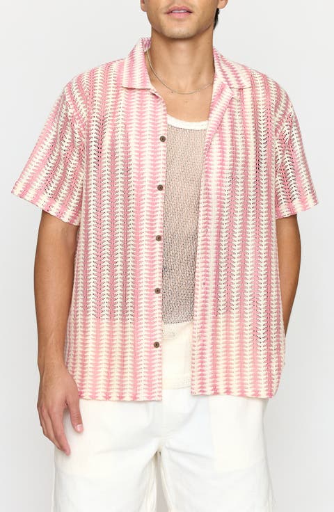 Geometric Open Stitch Cotton Camp Shirt