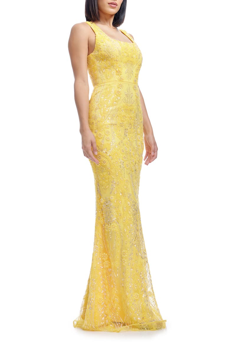 Tyra Beaded Chiffon Mermaid Gown, Alternate, color, CANARY