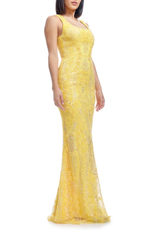Shop Dress The Population Tyra Beaded Chiffon Mermaid Gown In Canary