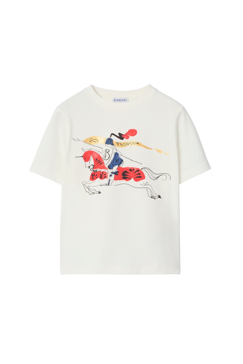 Girls' Watercolour Knight Cotton T-shirt, Main, color, Chalk white