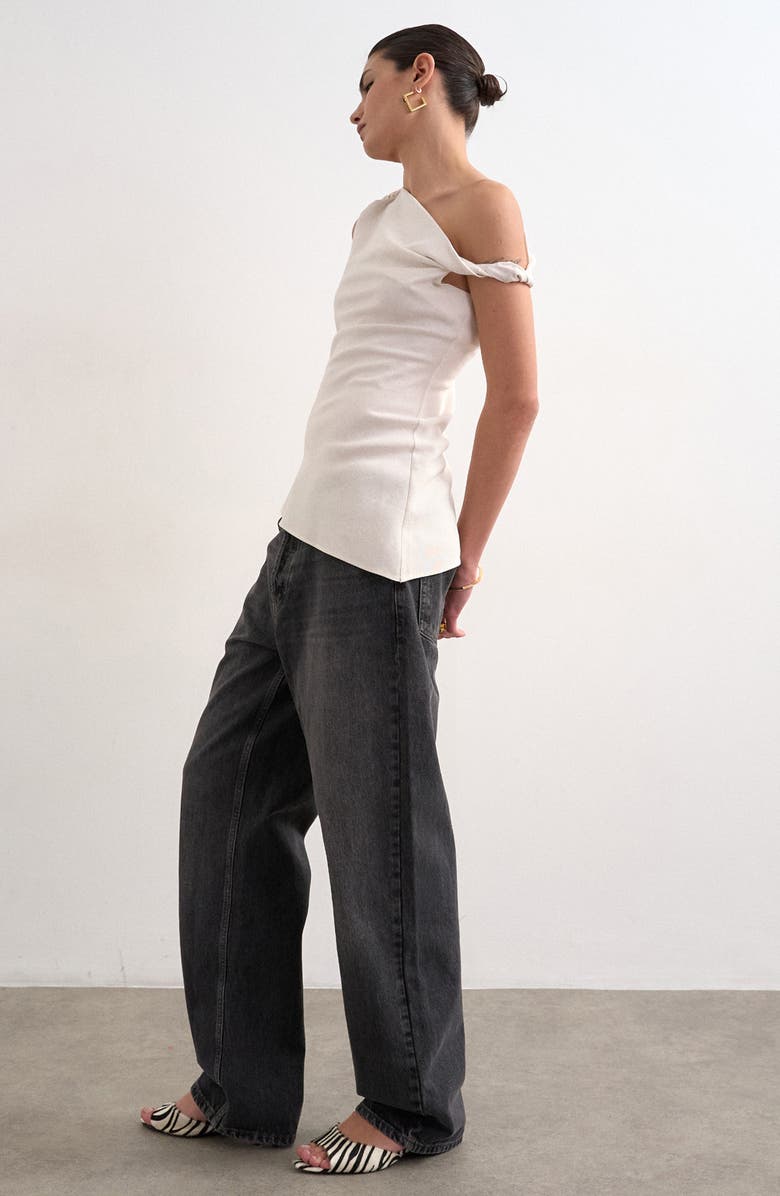 Topshop Twist Asymmetric One Shoulder Top, Alternate, color, Ecru