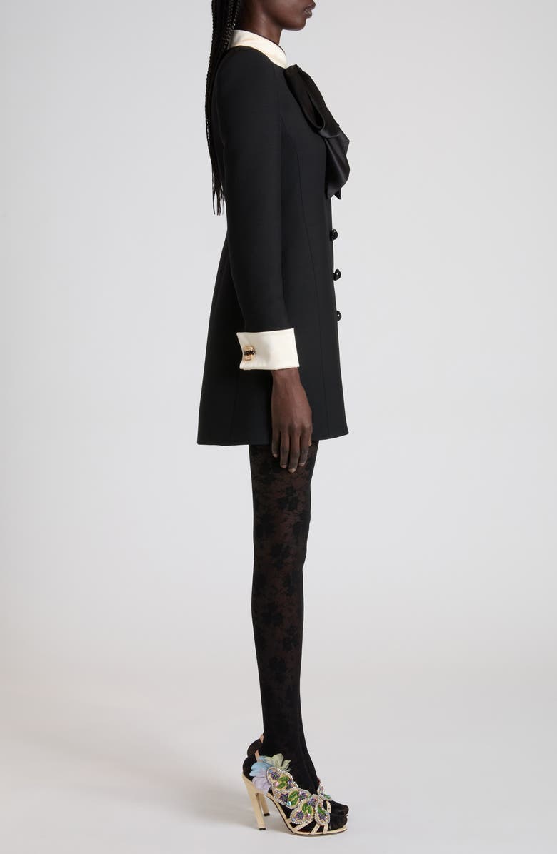 Valentino Bow Detail Long Sleeve Crepe Couture Minidress, Alternate, color, Black/ Cream