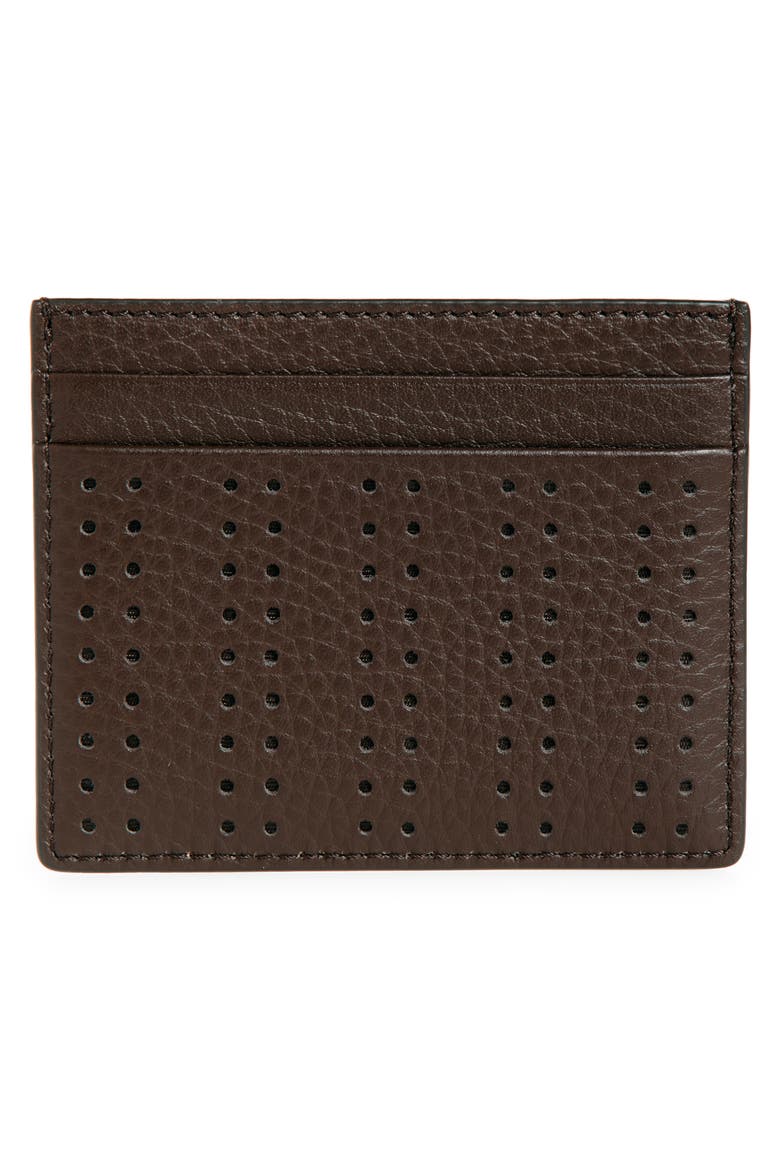 VLOGO Signature Perforated Leather Card Case, Alternate, color, DARK BROWN