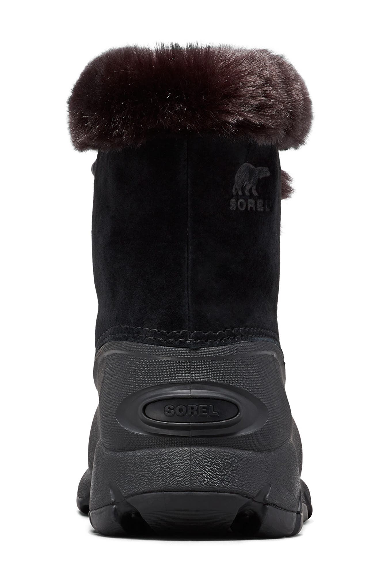 SOREL Snow Angel Faux Fur Detail Waterproof Boot, Alternate, color, Black