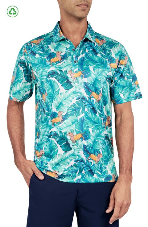Regular Fit Hotdog Dog Print Recycled Performance Golf Polo