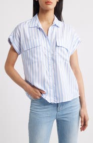 beachlunchlounge Kaiana Stripe Short Sleeve Button-Up Shirt