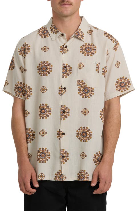 Cordoba Floral Short Sleeve Linen Blend Button-Up Shirt