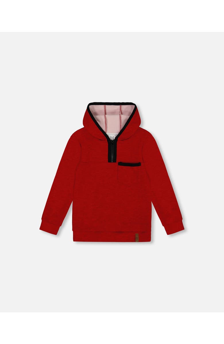 Deux par Deux Little Boy's Hooded T-Shirt With Zip Red Mix, Main, color, 