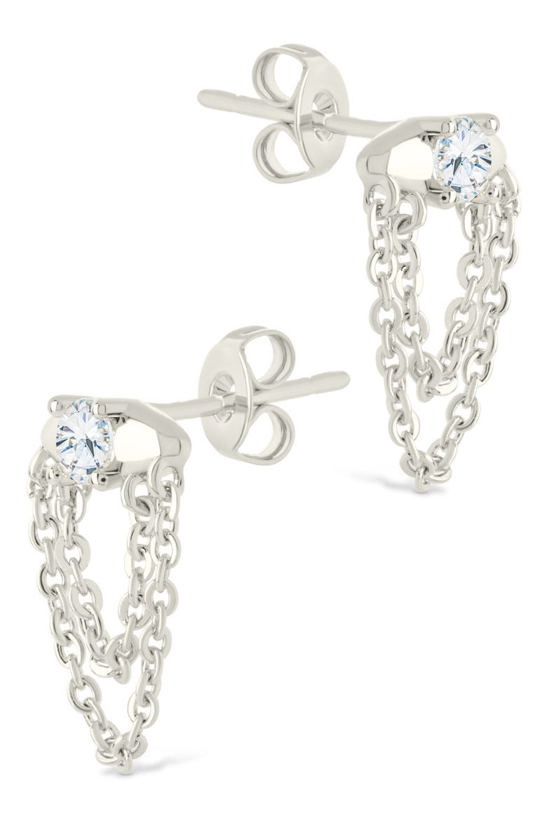Bowie Cubic Zirconia Chain Drop Stud Earrings, Alternate, color, SILVER