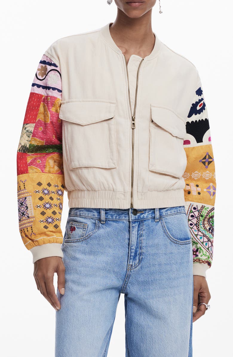Desigual Mixed Media Jacket, Main, color, Beige
