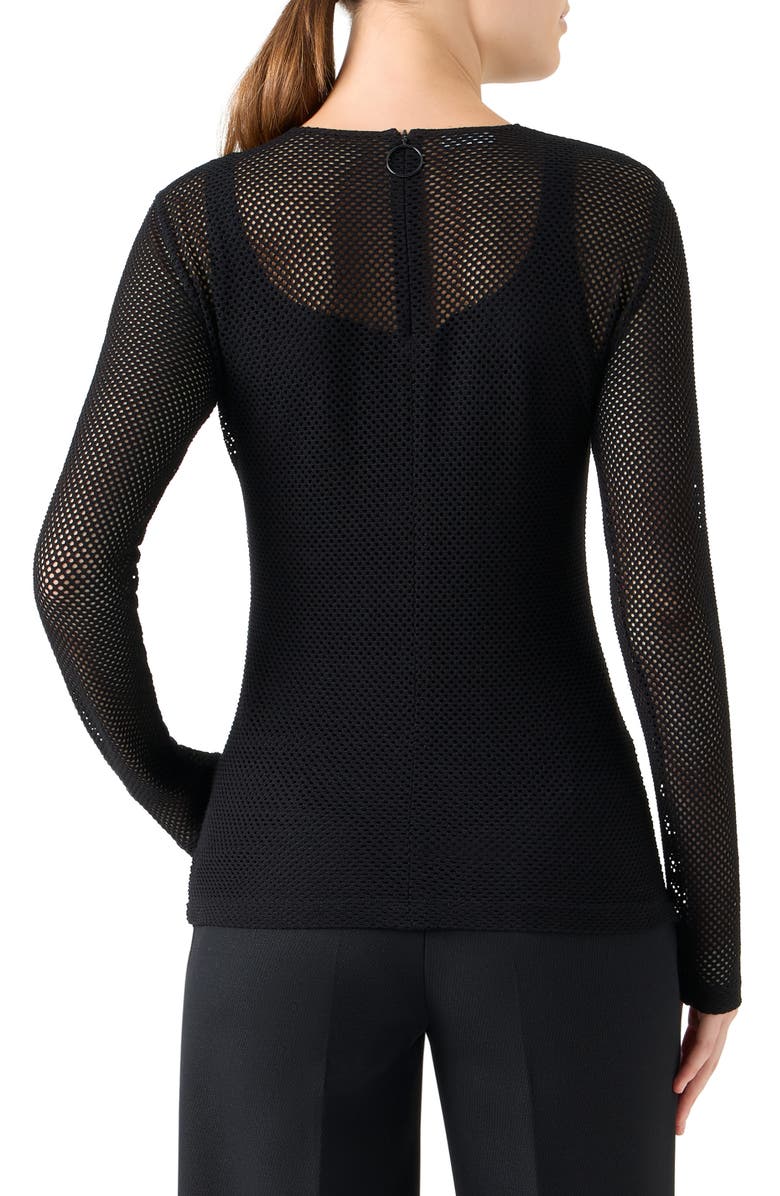 Akris punto Long Sleeve Sheer Fishnet Top, Alternate, color, Black