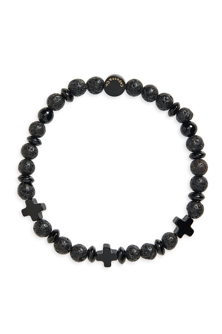 Men's Cross Beaded Stretch Bracelet, Main, color, LAVA