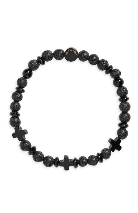 Men's Cross Beaded Stretch Bracelet