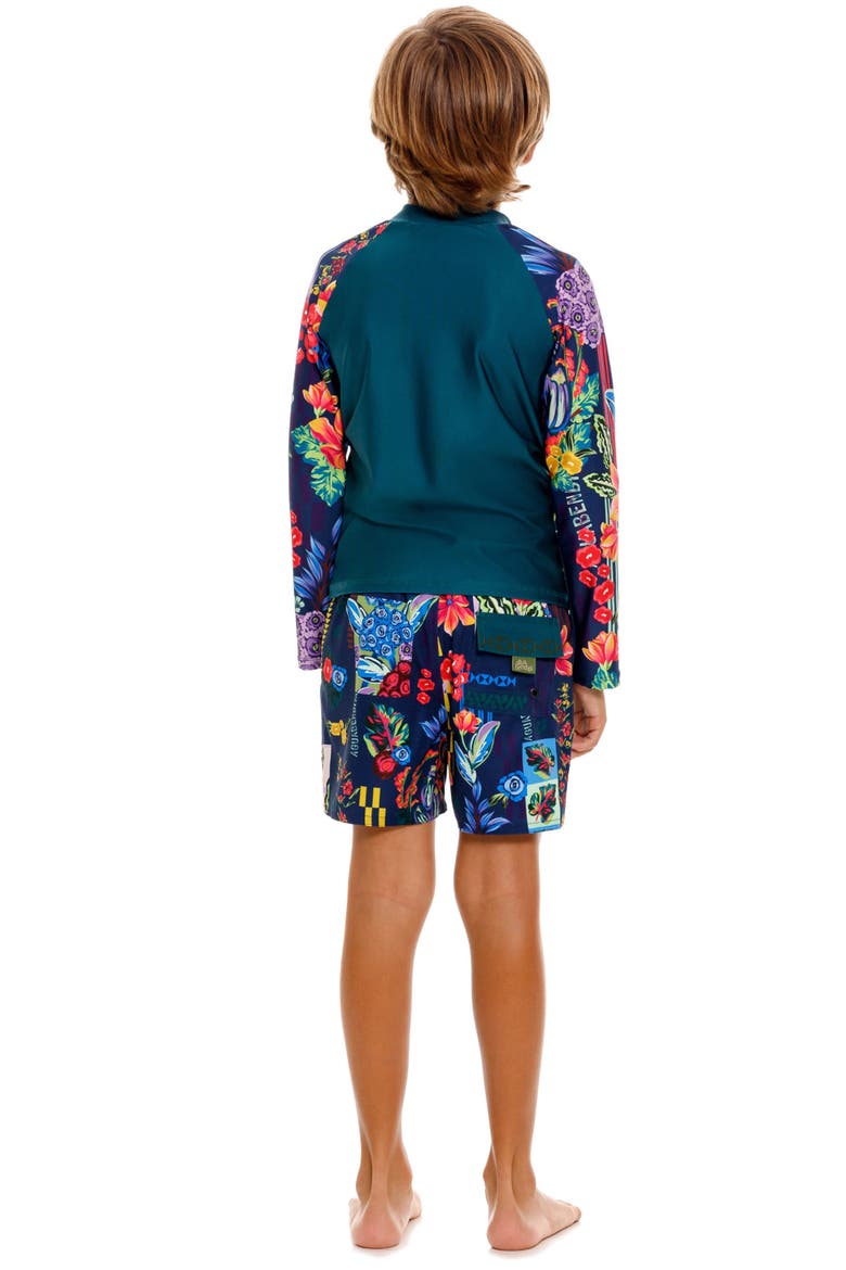 Kids' Noah Citrus Long Sleeve Rashguard, Alternate, color, GREEN/ BLUE MULTI