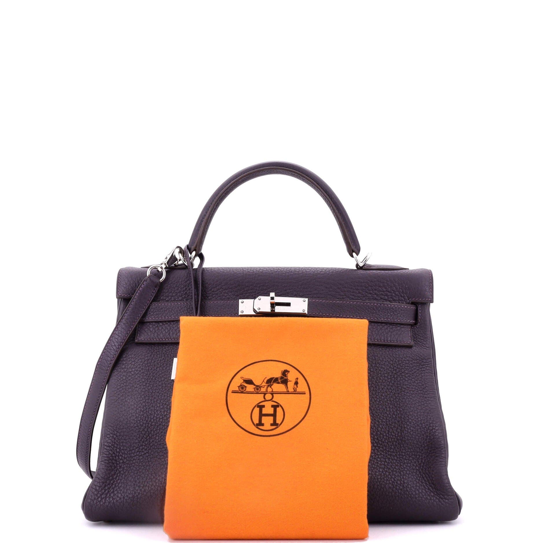 Pre-Owned Hermes Kelly Handbag Purple Clemence with Palladium Hardware 32, Alternate, color, Cassis