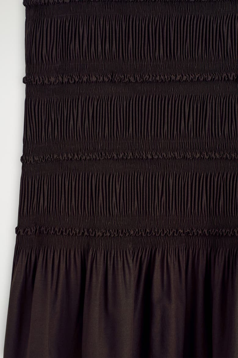 Ruched Dropped-waist Poplin Midi Dress, Alternate, color, DARK BROWN