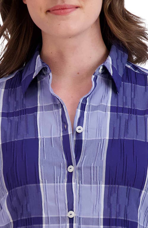 Foxcroft Zoey Plaid Cotton Blend Button-up Shirt In Blue Iris