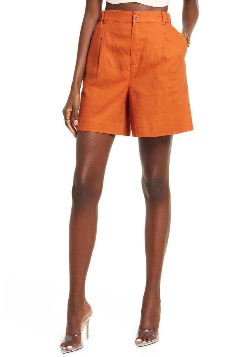 Women's Linen Blend Bermuda Shorts, Main, color, RUST UMBER