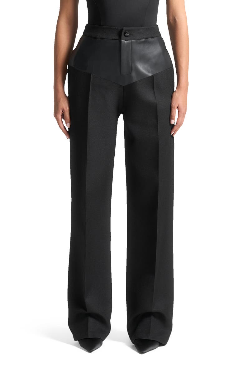 Manière De Voir Blanche Leather Panel Tailored Trousers, Main, color, Black