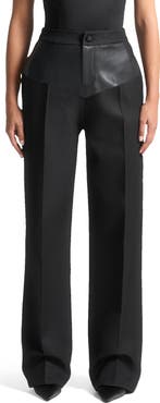 Manière De Voir Blanche Leather Panel Tailored Trousers