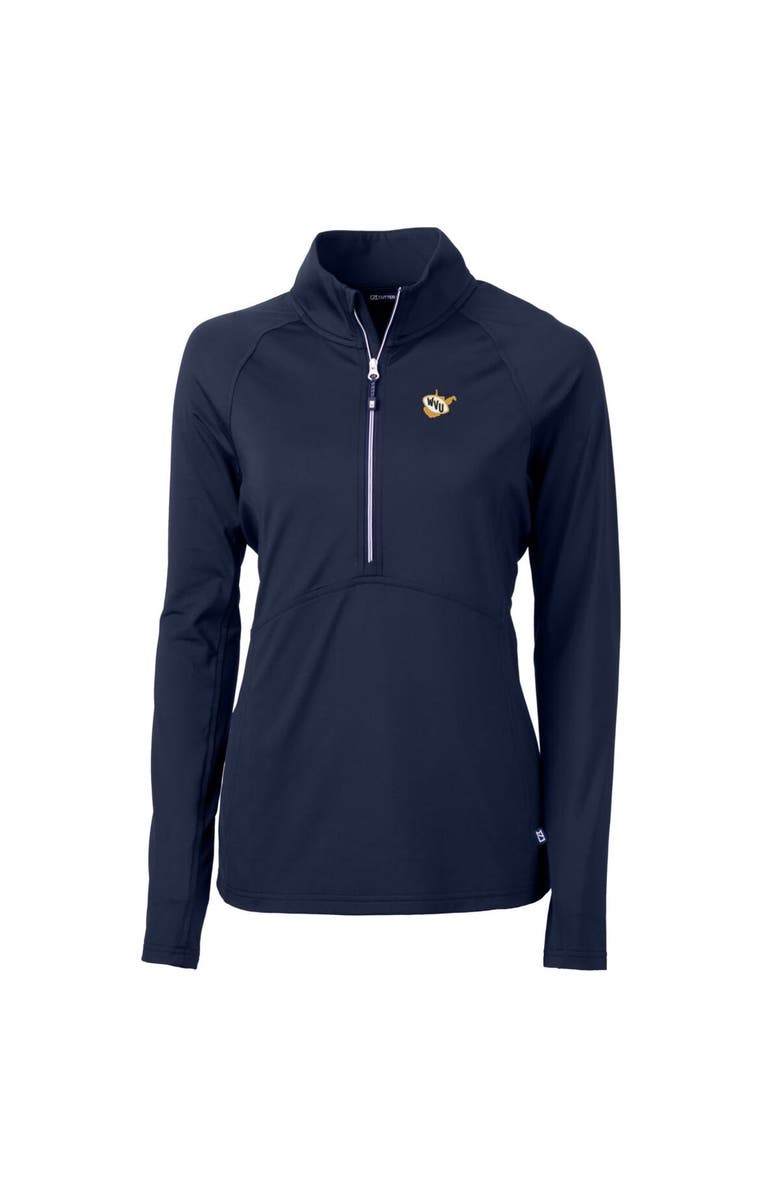 Cutter & Buck Women's Cutter & Buck Navy West Virginia Mountaineers Adapt Eco Knit Stretch Recycled Half-Zip Pullover Top, Alternate, color, Navy
