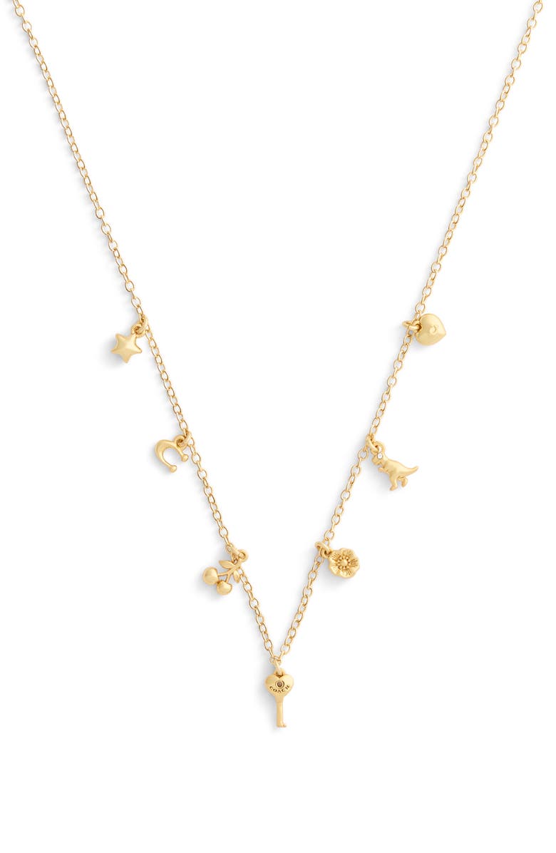 COACH Classic Mini Charm Necklace, Main, color, Shiny Gold