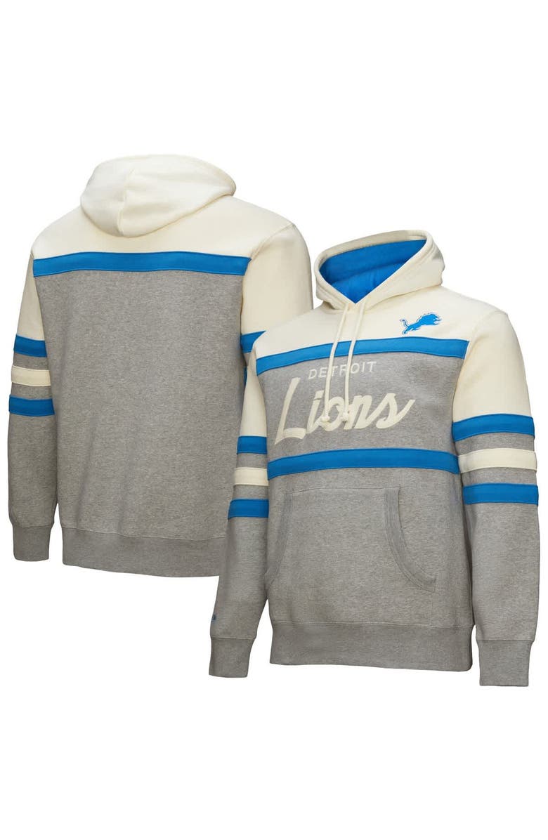 Mitchell & Ness Men's Mitchell & Ness  Heather Gray Detroit Lions Head Coach Vintage Logo Pullover Hoodie, Main, color, 