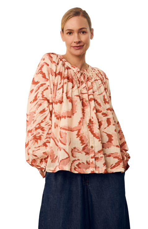 Long Sleeve Tie Neck Swing Shirt