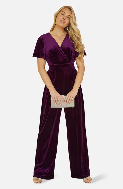 Angel Sleeve Velvet Jumpsuit