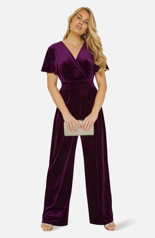 Yumi Angel Sleeve Velvet Jumpsuit In Purple
