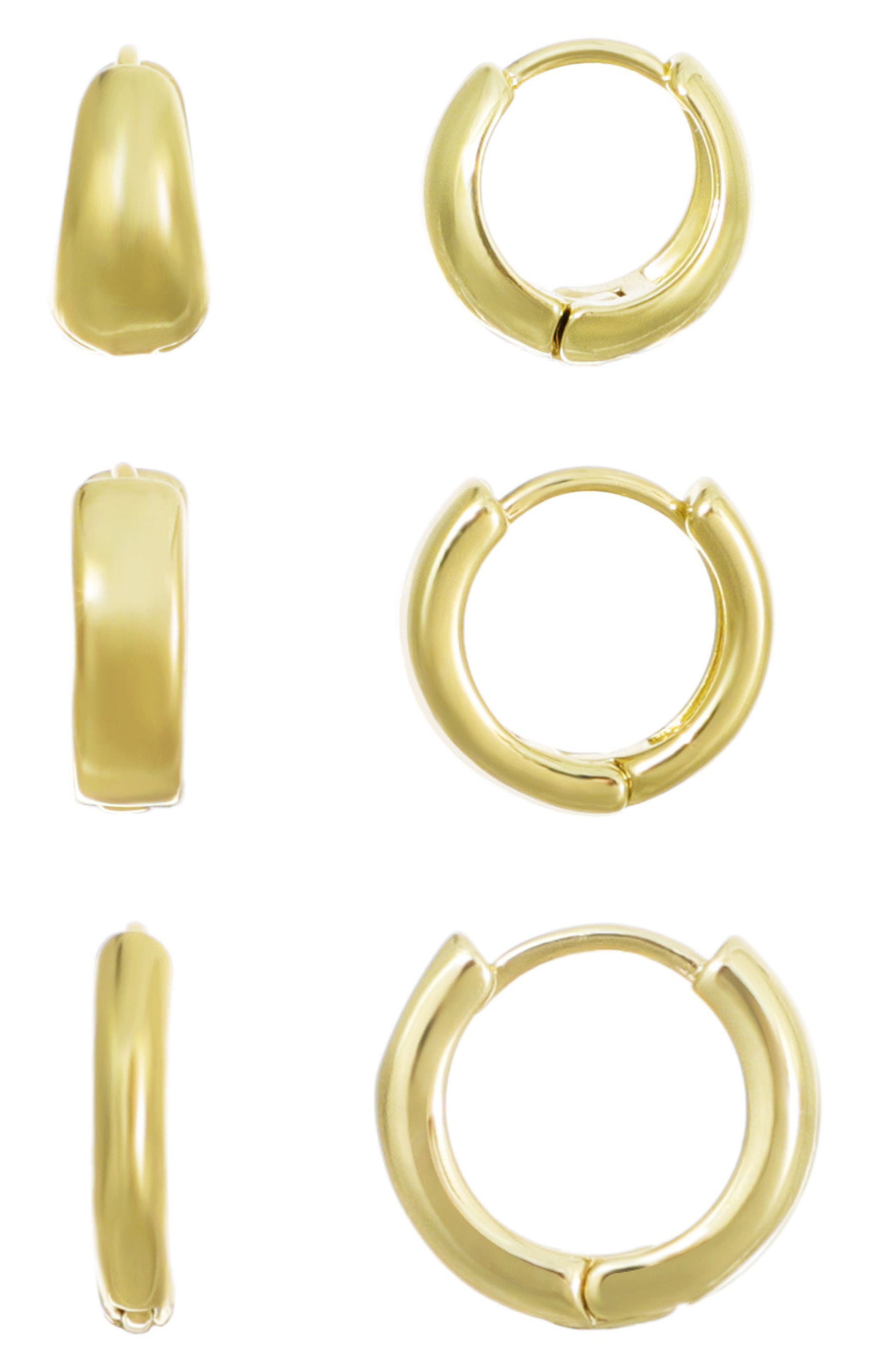 Adornia Set of 3 14K Gold Plated Huggie Hoop Earrings