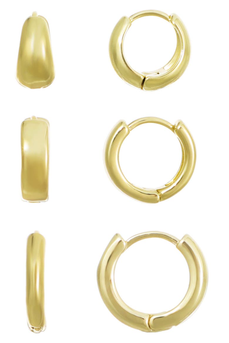 Set of 3 14K Gold Plated Huggie Hoop Earrings, Main, color, GOLD